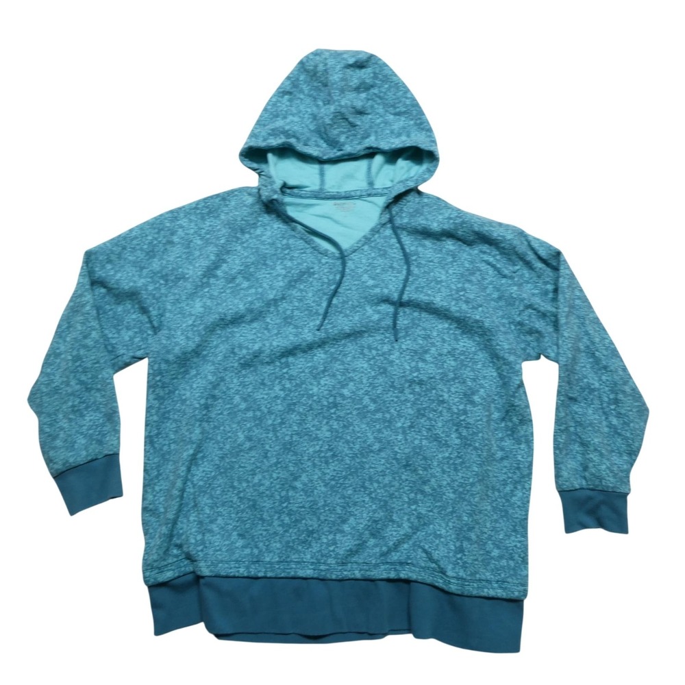 Athleta Hoodie Womens Large Blue Floral Sundown Alliance V Neck Raglan Pullover